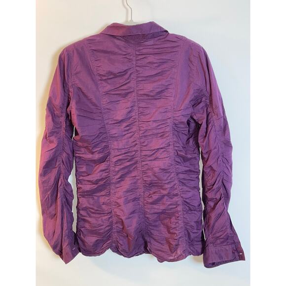 Zashi Ruched Top - Size M - Ruching Detail, Roll Sleeves, Vibrant Purple, Cotton - Picture 2 of 8